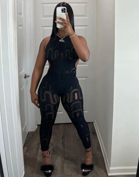 Black Sleeveless Hollow Out Jumpsuit