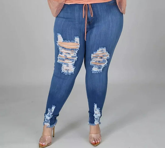 Ripped High Waist Plus Size Jeans