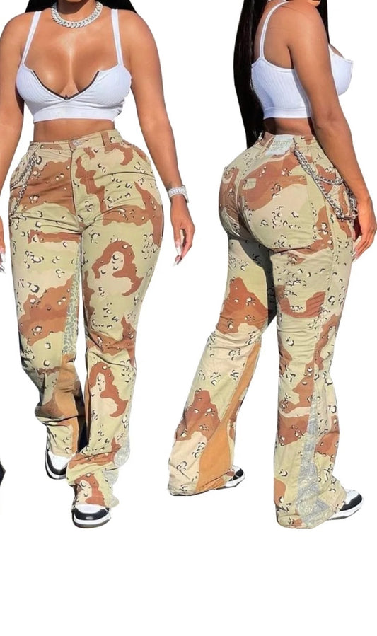 Camouflage Flare Cargo Pants