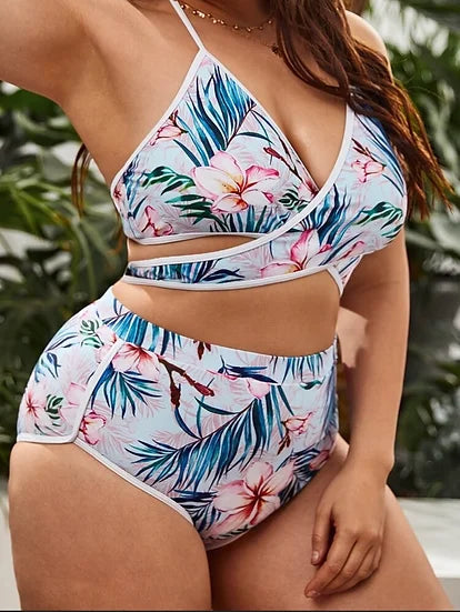 Floral & Tropical Cross Wrap Bikini Swimsuit