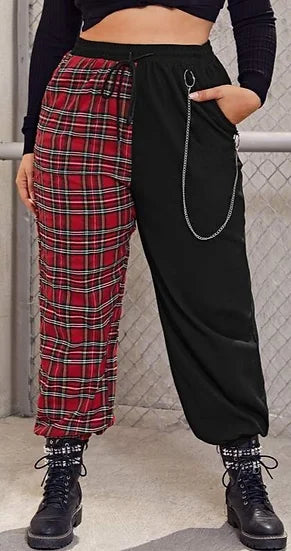 Plus Size Plaid Chain Drawstring Sweatpants